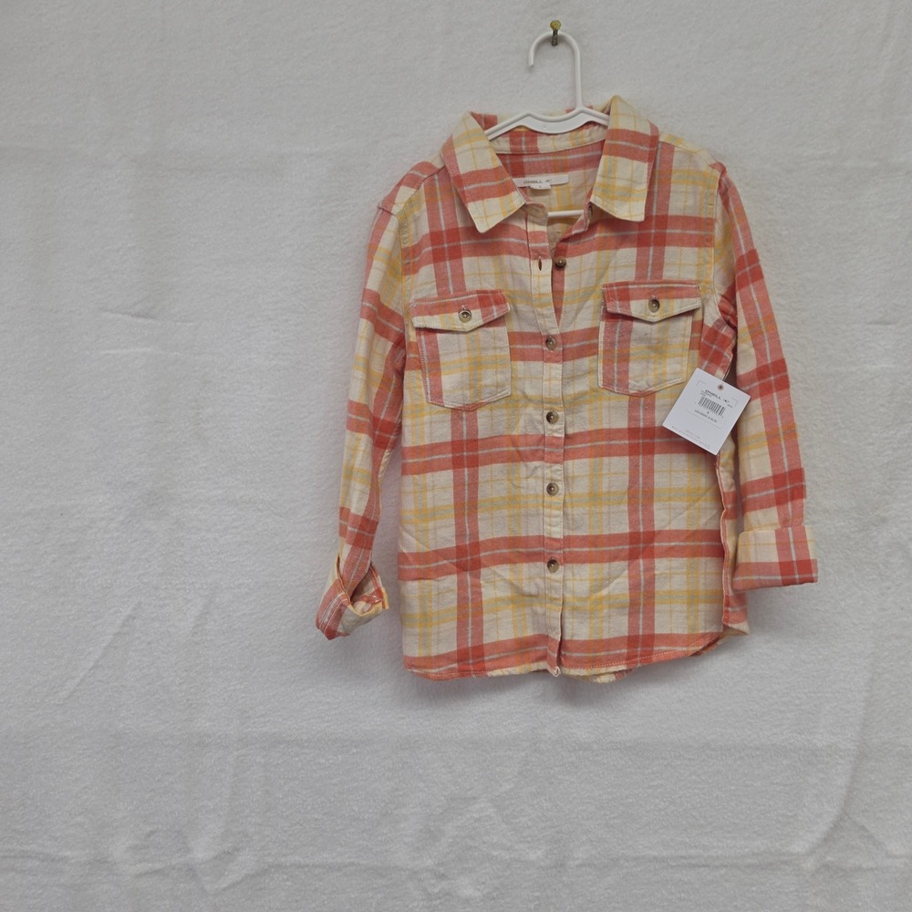 NWT O'Neill Lonnie Plaid Flannel Shirt Orange Yellow Cream Cotton Womens S